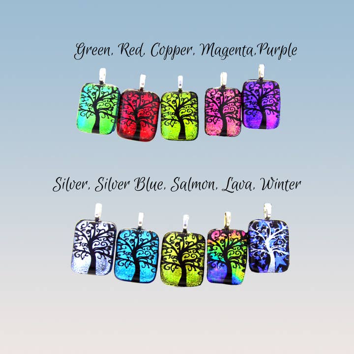 Tree #3 Rectangle Pendant 1/2" x 1" with Earrings 3/8" x 1" for wholesale by Glimmer Glass Gifts