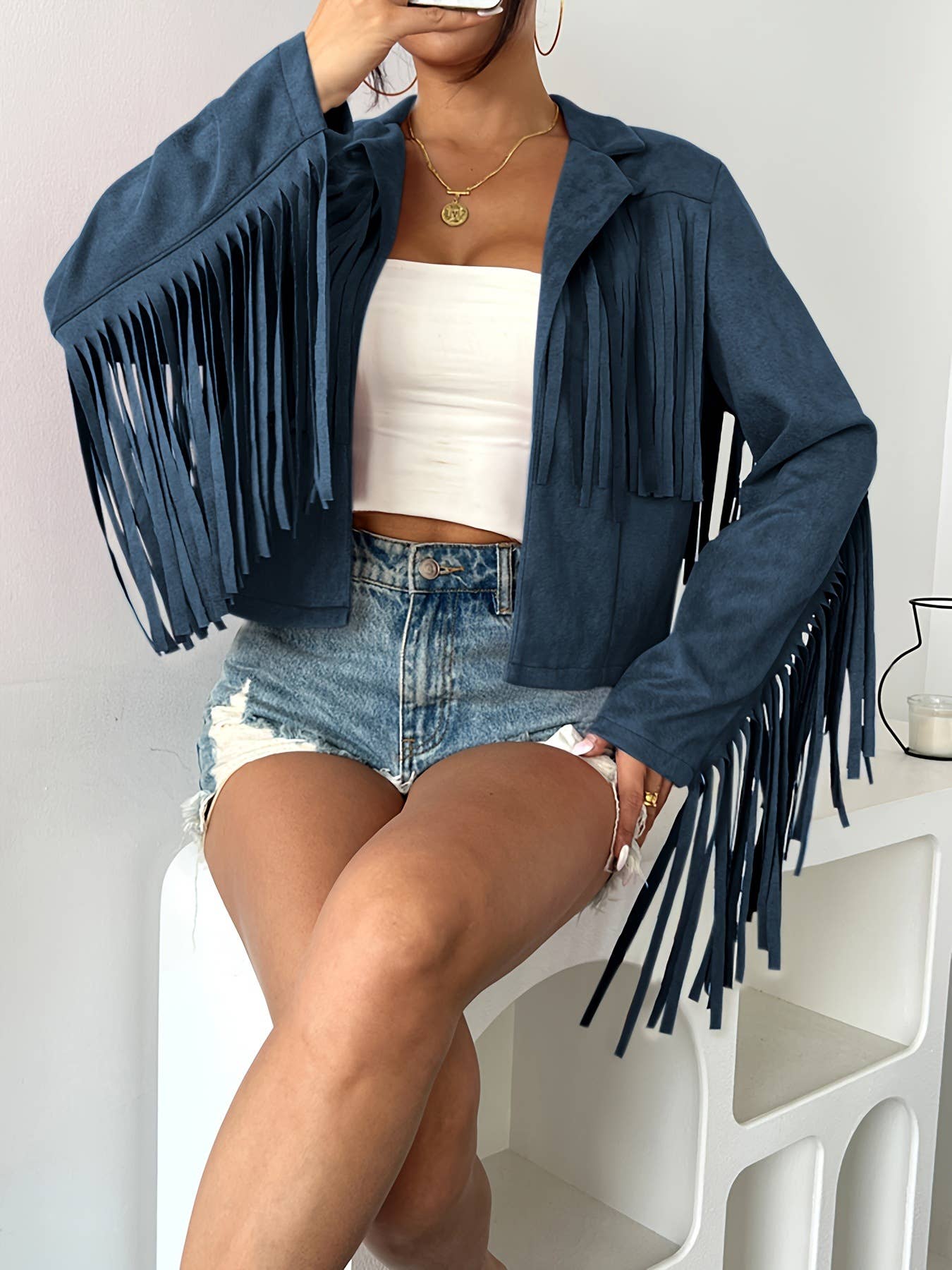 Rosa Clothing - Wholesale Jacket - Women's - Faux Suede Fringe Western Cowgirl Jacket1