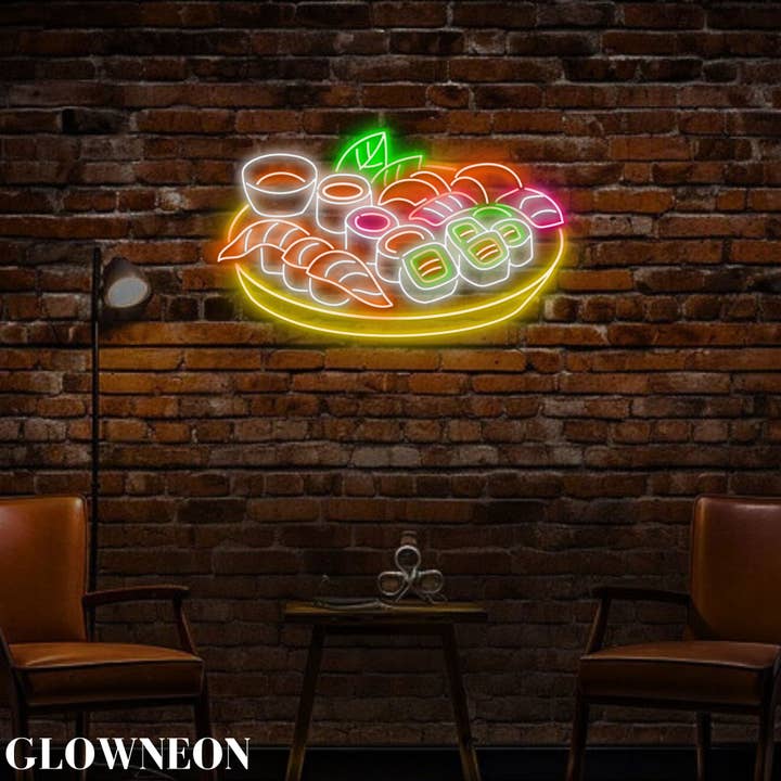 Glow Neon - Wholesale Neon Sign - Plate of Sushi Neon Sign, Japanese Sushi Restaurant Wall Art