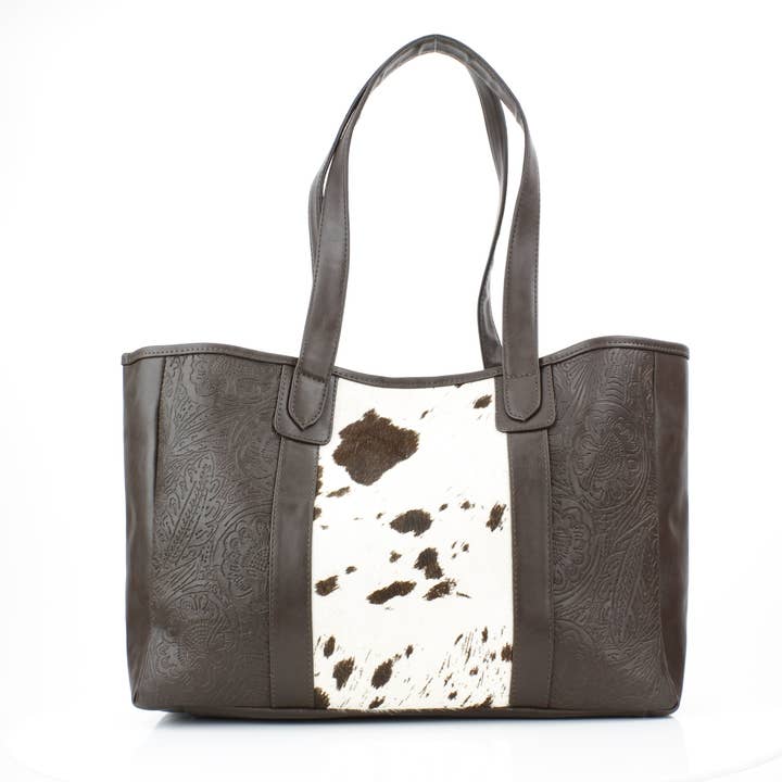 Cabas en cuir végétalien à filigrane avec poils sur peau RMHB 40 2502 pour la vente par Leather Impressions Inc