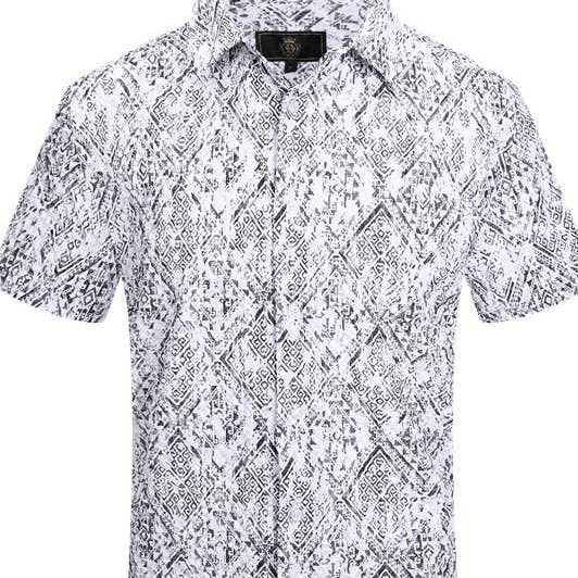 Geometrisches Cascade-SS-Hemd - WEISS/SCHWARZ für den Großhandel von BAROCCO