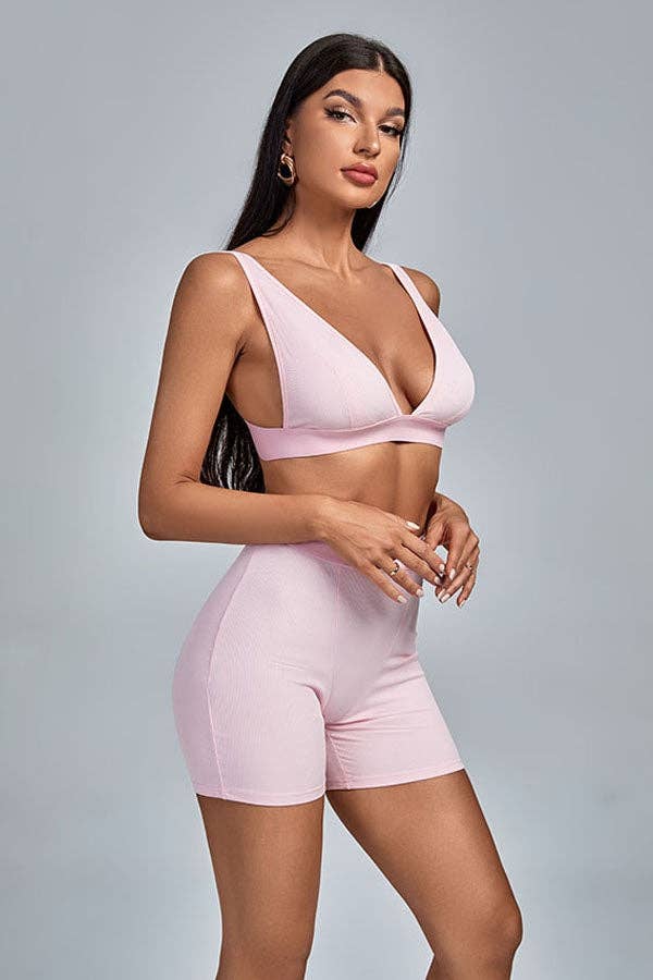 MB Fashion Wholesale - Vente Ensemble de vêtements d'intérieur – femme - Ensemble bralette côtelée et short de motard MB FASHION 2421T10