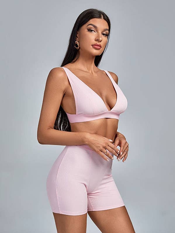 MB FASHION Ribbed Bralette and Biker Shorts Set 2421T for wholesale by MB Fashion Wholesale
