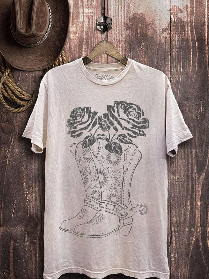 Boots Roses Graphic Top for wholesale by Lotus Fashion Collection