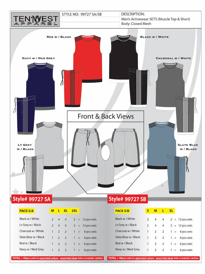 Mens mesh sets M-2X - 99727SA for wholesale by Ten West Apparel