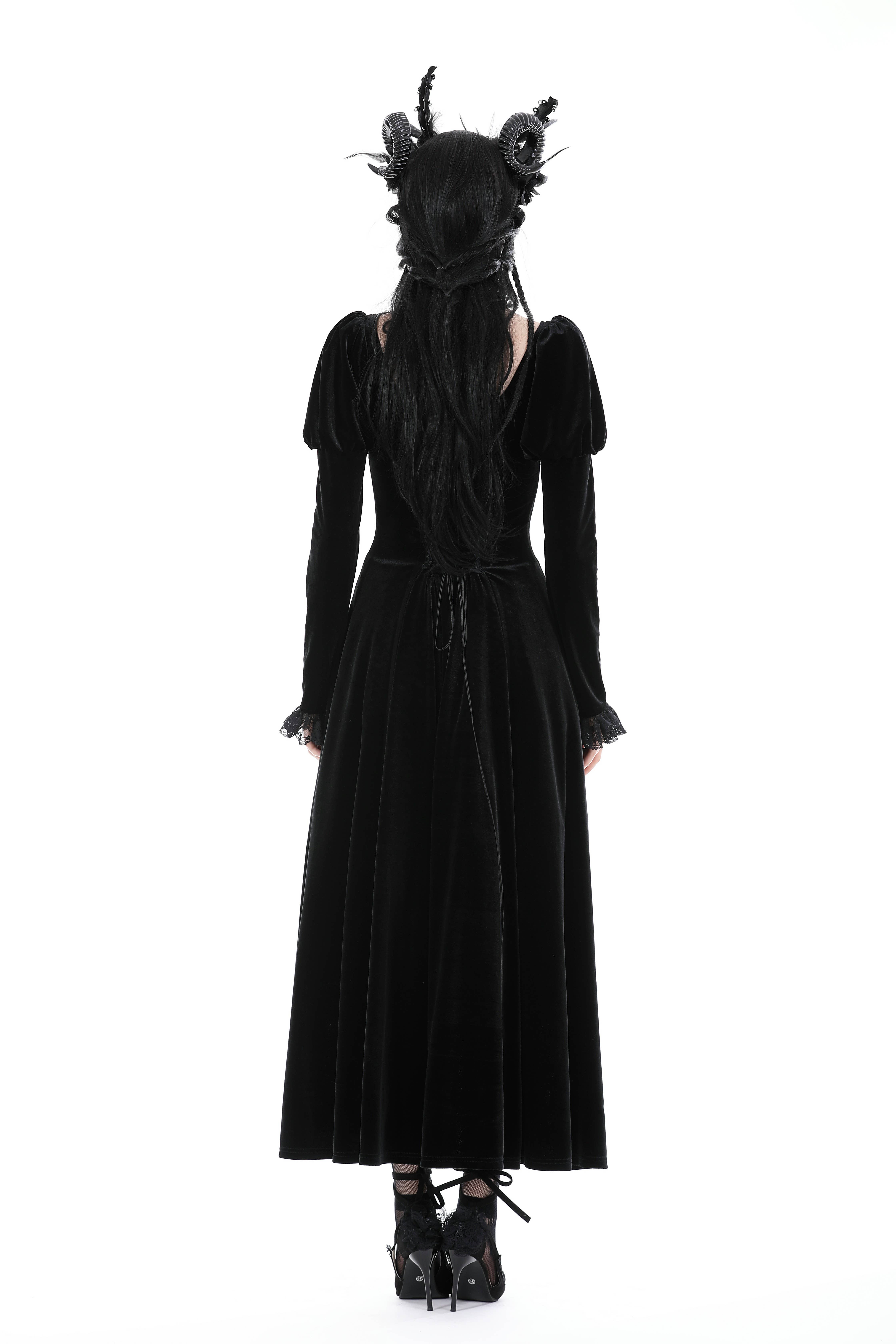 Western Fashion - Wholesale Dress - Women's - GOTHIC VELVET PUFF SLEEVE HIGH LOW DRESS2