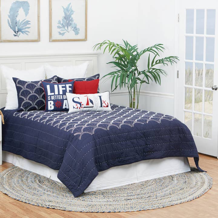 C&F Home - Wholesale Bedding Set - SALE Scallop Navy Blue Full/Queen Coastal Nautical Quilt Set