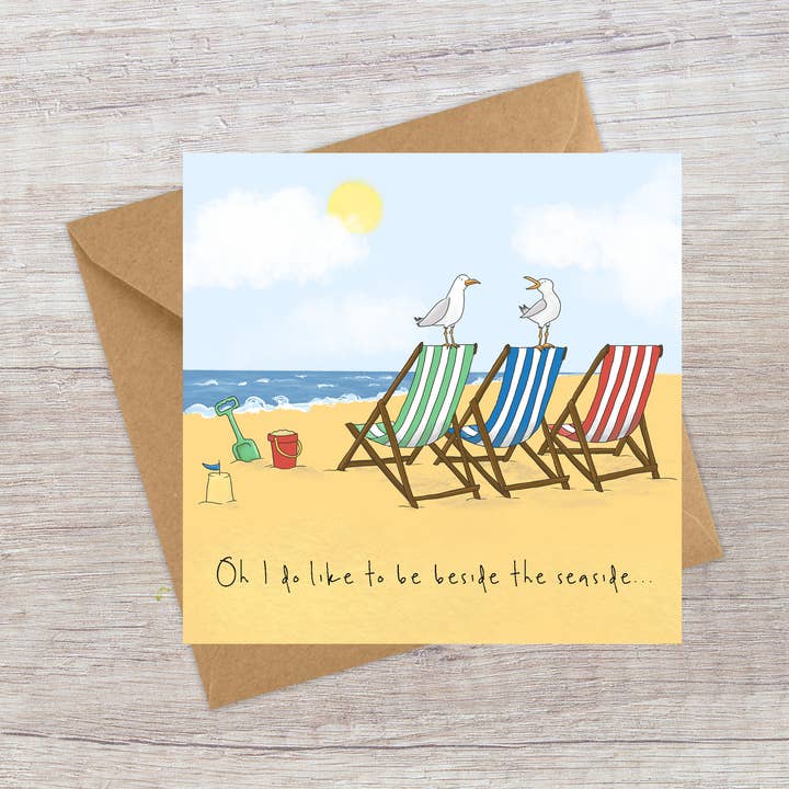 Transats en bord de mer - Carte de vœux pour la vente par Lucy Driver Illustration