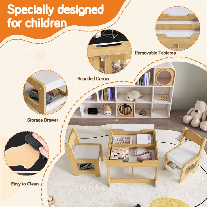 39F Inc. - Wholesale Chair - Kids - 3-in-1 Kids Study Table & Chairs Set - Detachable Blackboard8