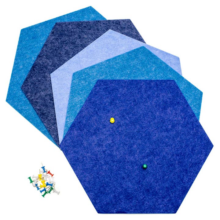 Self-adhesive felt message board (set of 5) - Hexagon/blue for wholesale by Funky Felt