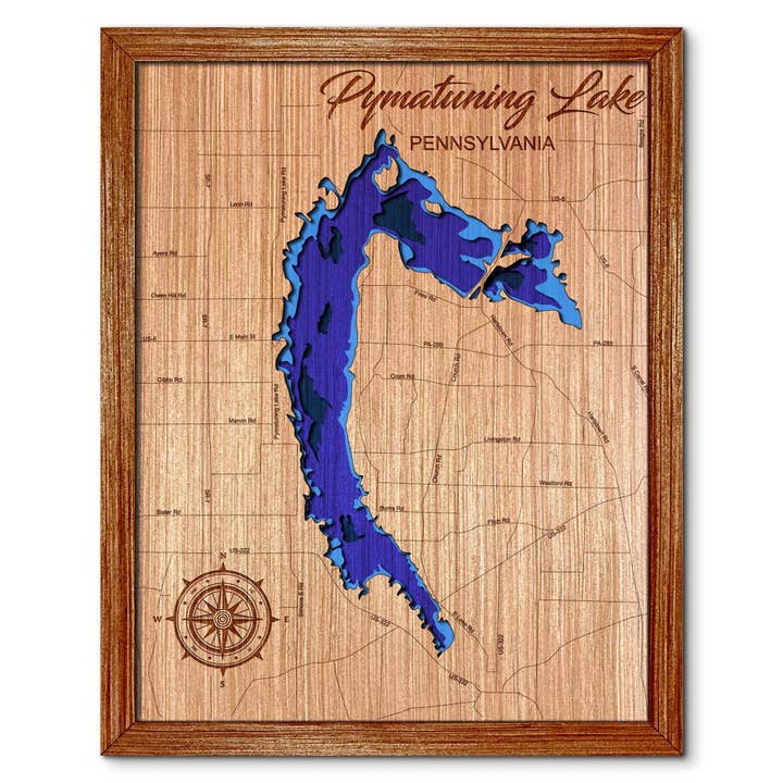 Mappa della Profondità del Lago Pymatuning - Decorazione Unica per Casa e Pareti per la vendita all'ingrosso da parte di Premier Gifts and More