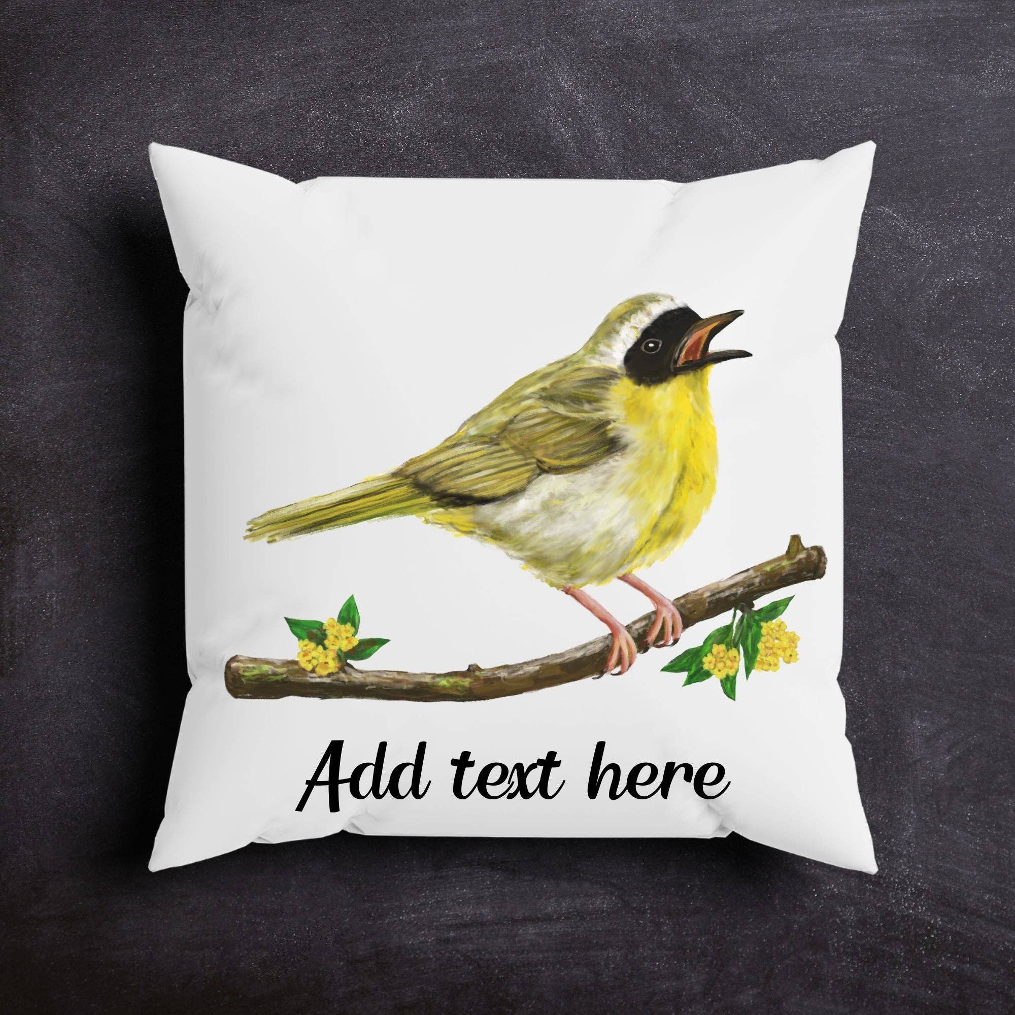 MerikaArt - Wholesale Throw/Decorative Pillow - Common Yellowthroat Bird Pillow3