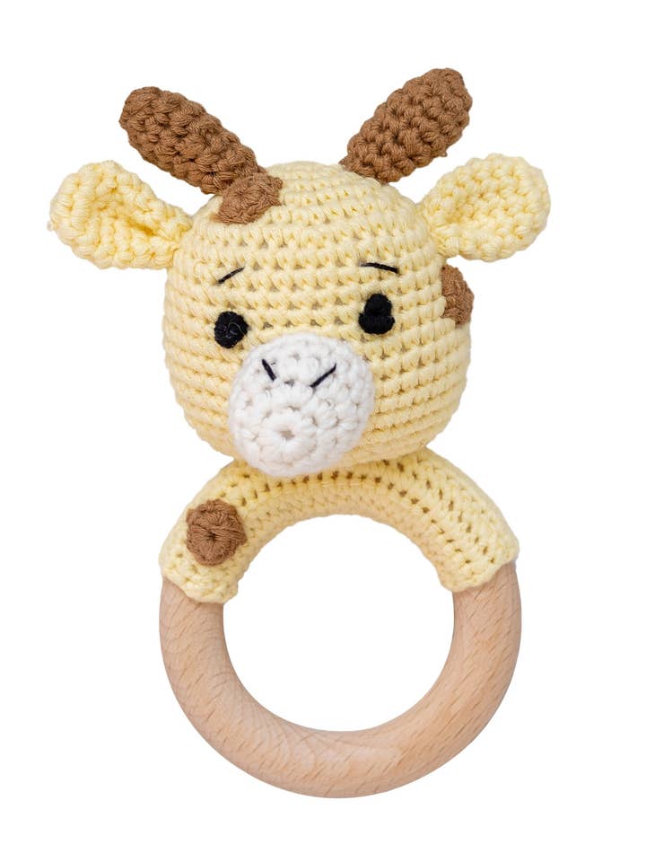 Giraffe Hand Crochet Rattle for wholesale by Wonderjoys Baby Co