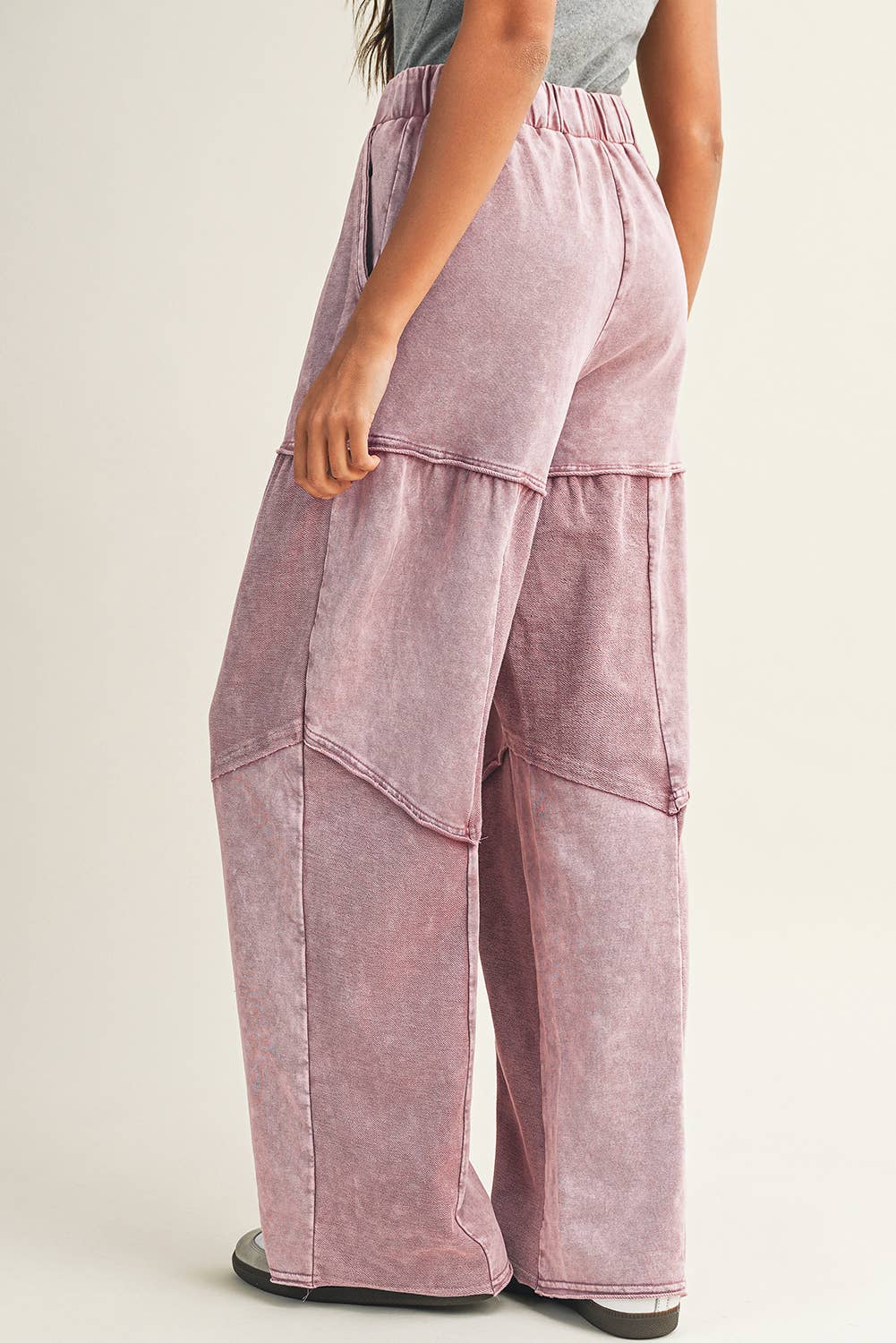 Little Daisy Closet - Wholesale Pants - Women's -  LDC Mineral Wash Tiered Wide Leg Patchwork Drawstring Pants6