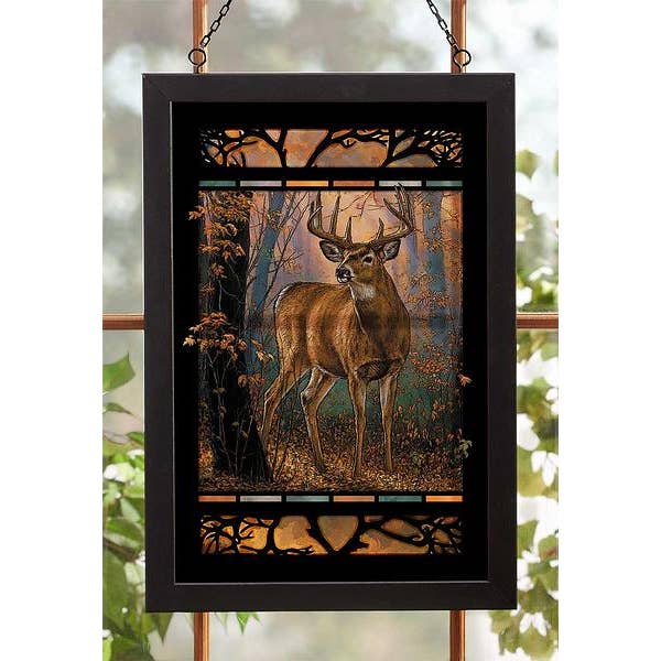 Woodland Whitetail Deer 14x20 Framed Glass Sign for wholesale by Art Brand Studios