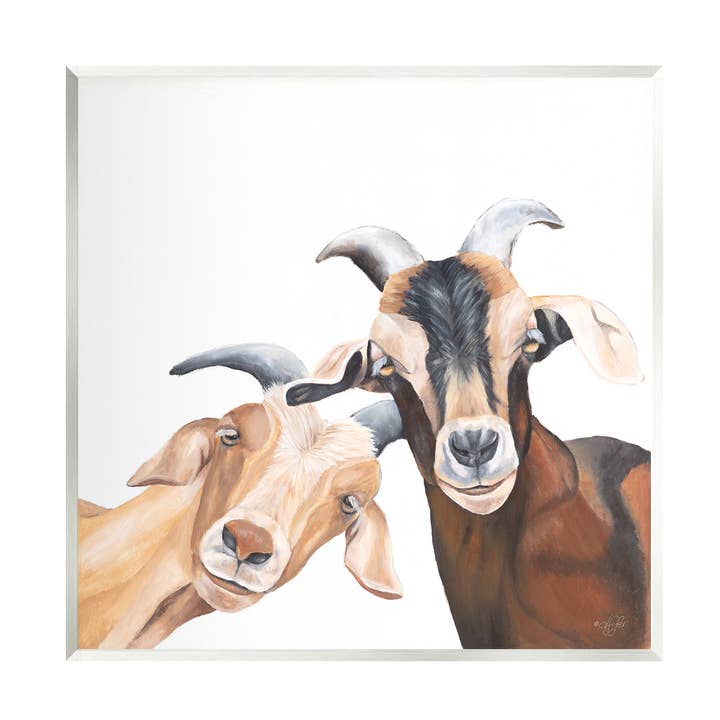 Plaque artistique avec animaux souriants en forme de chèvre heureuse pour la vente par Stupell Industries