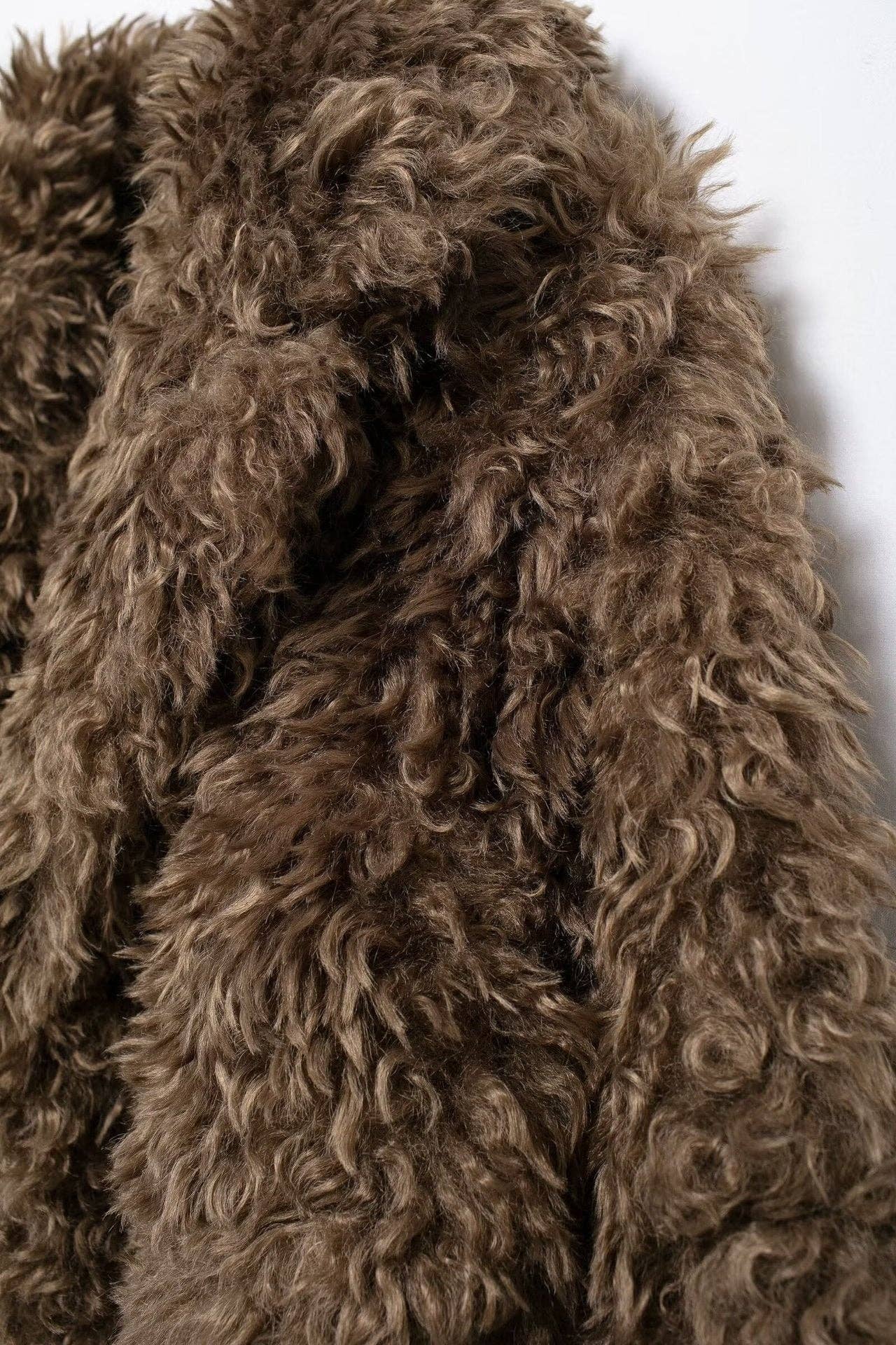 Rich Brown Cozy Faux Fur MidLength Coat  Autumn 2025 for wholesale on Faire9