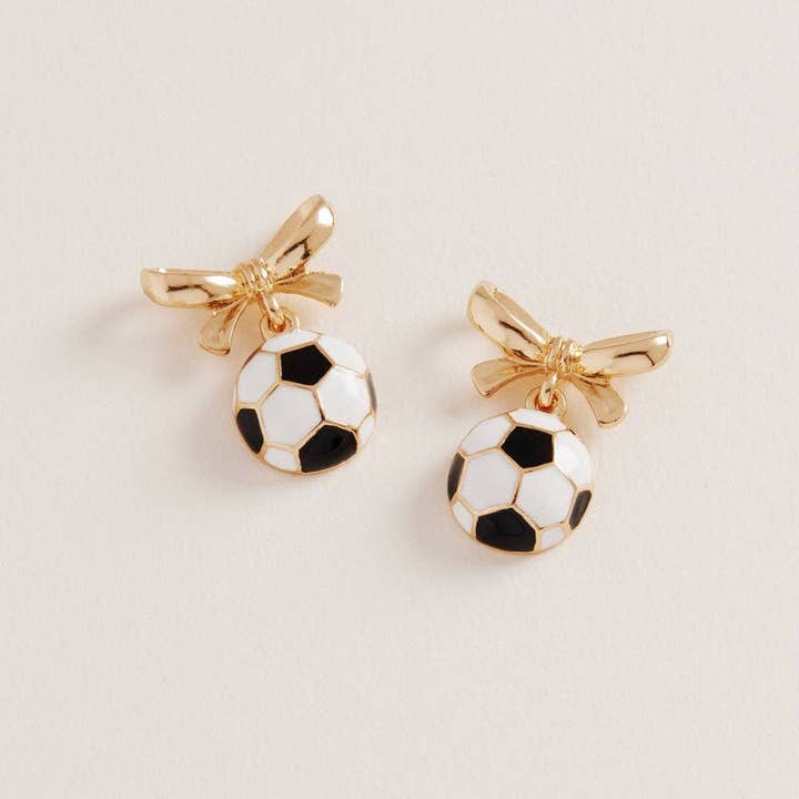 Soccer Ball Print Earrings Bow Jewelry Gameday for wholesale by Verita Lane