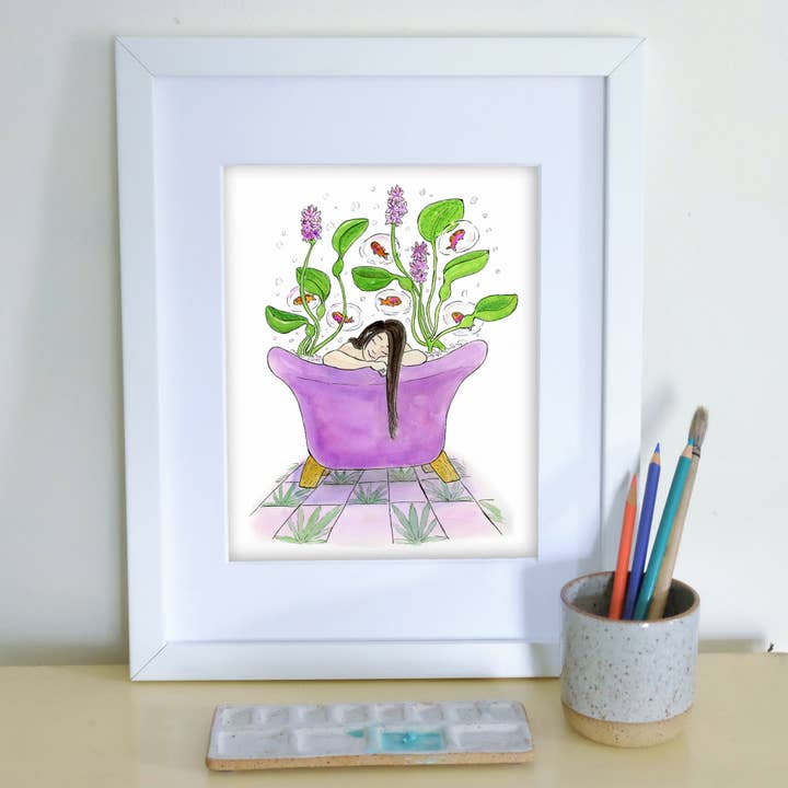 Water Hyacinth Bath Art Print for wholesale by SquidCat, Ink