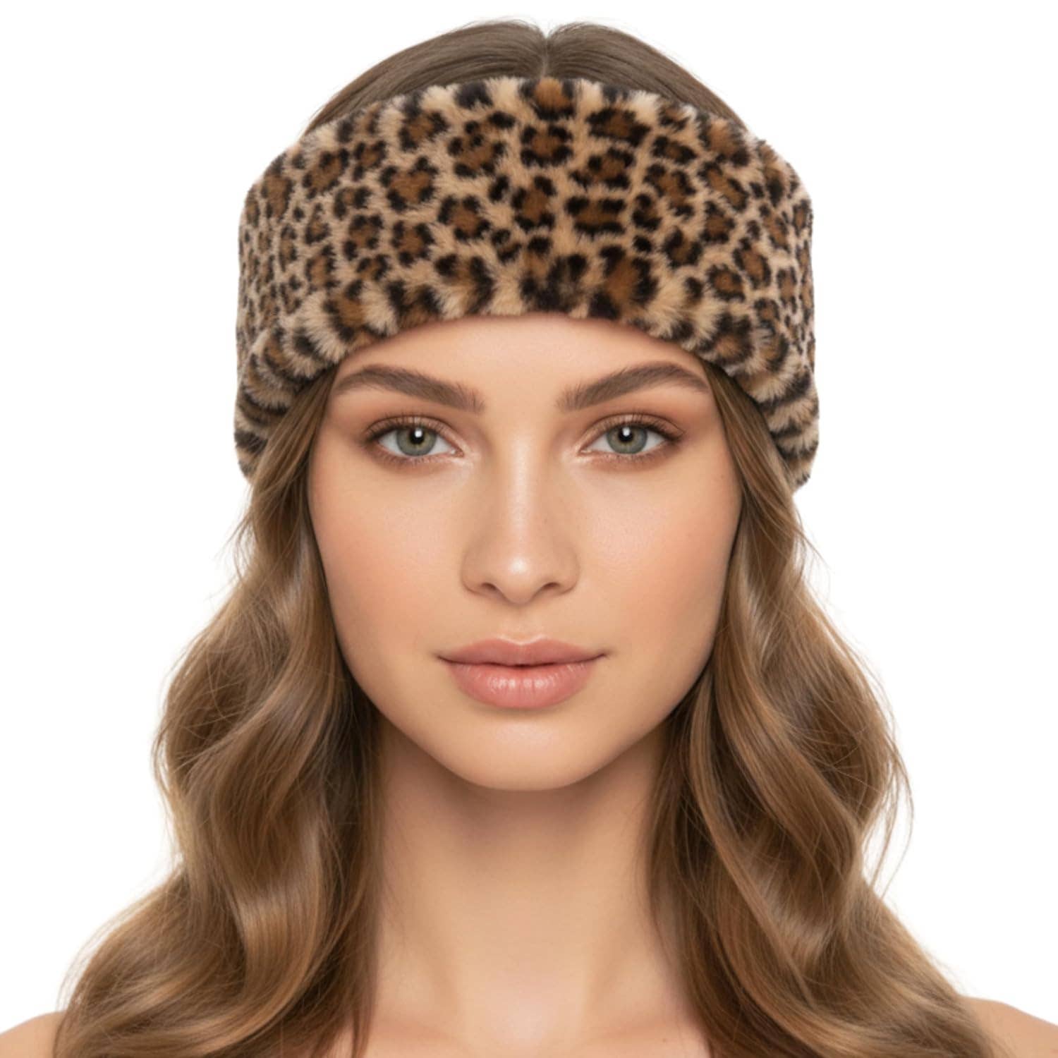 Funky Junque – wholesale Fashion headband – women's – Faux Fur Lined Winter Headband - Leopard - Latte0