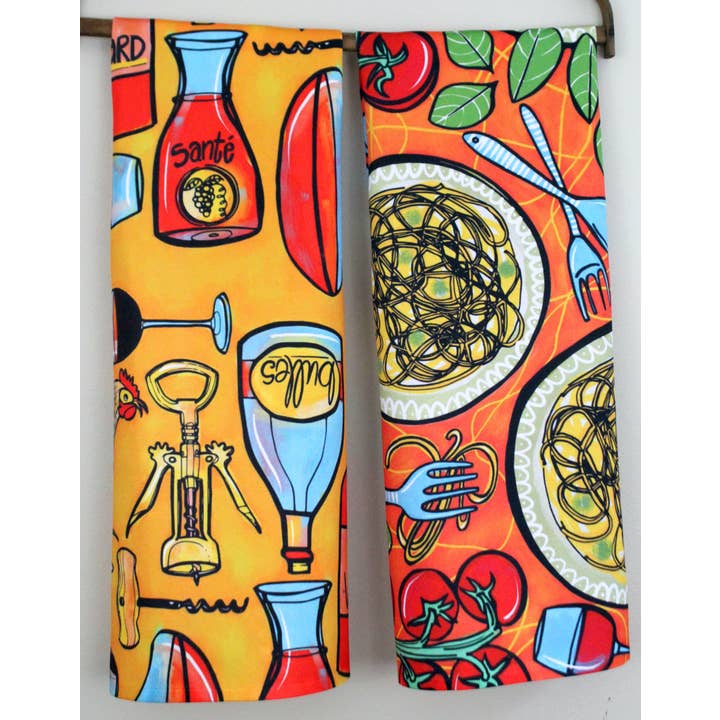 Atelier Vero Wholesale – Großhandel Geschirrtücher – Wine and Chickens Geschirrtuch, lustiges und farbenfrohes Küchentuch4