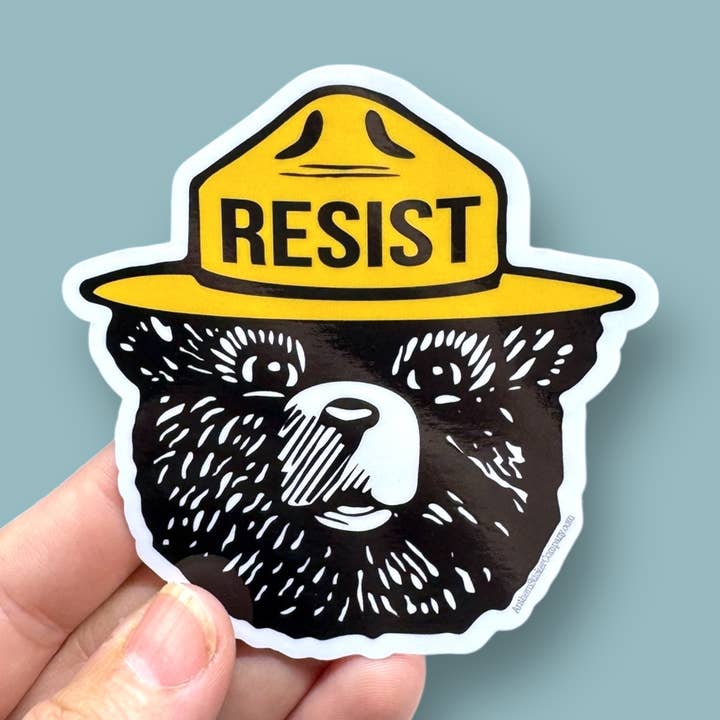 smokey says resist bear vinyl sticker for wholesale by Anthem Sticker Company