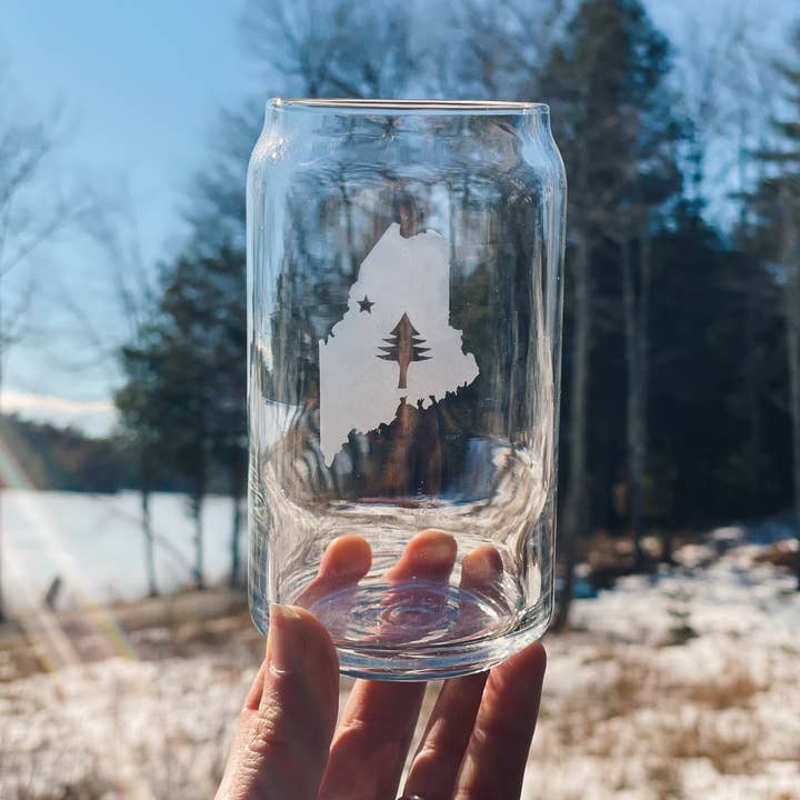 Reclaimed Maine Co. - Wholesale Drinking Glass/Cup - Nature Inspired Etched Beer Can Glasses | Maine Gifts