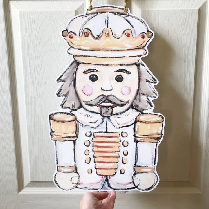 Home Malone - Wholesale Door Hanger - White Gold Nutcracker Door Hanger - Christmas Neutral Decor1