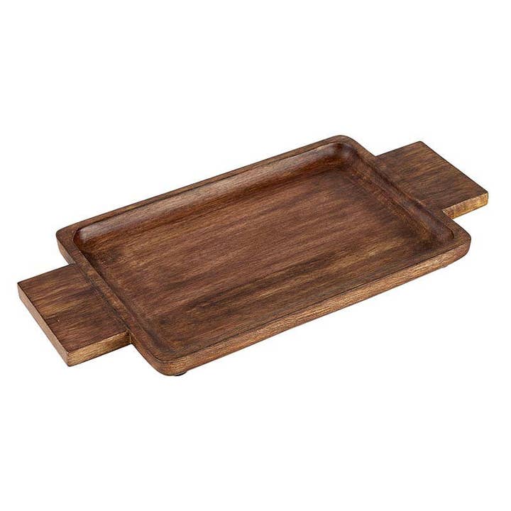 Angle - Wholesale Serving Tray - Natural Wood Serving Tray With Handles - Small