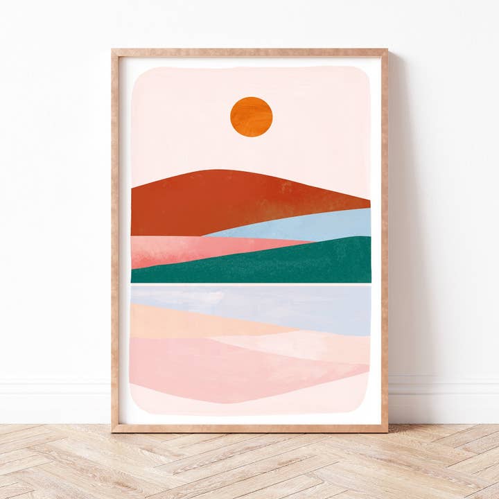 Kunstdruck Bunte Berglandschaft Rosa Grun Orange A3 für den Großhandel von Paperlandscape
