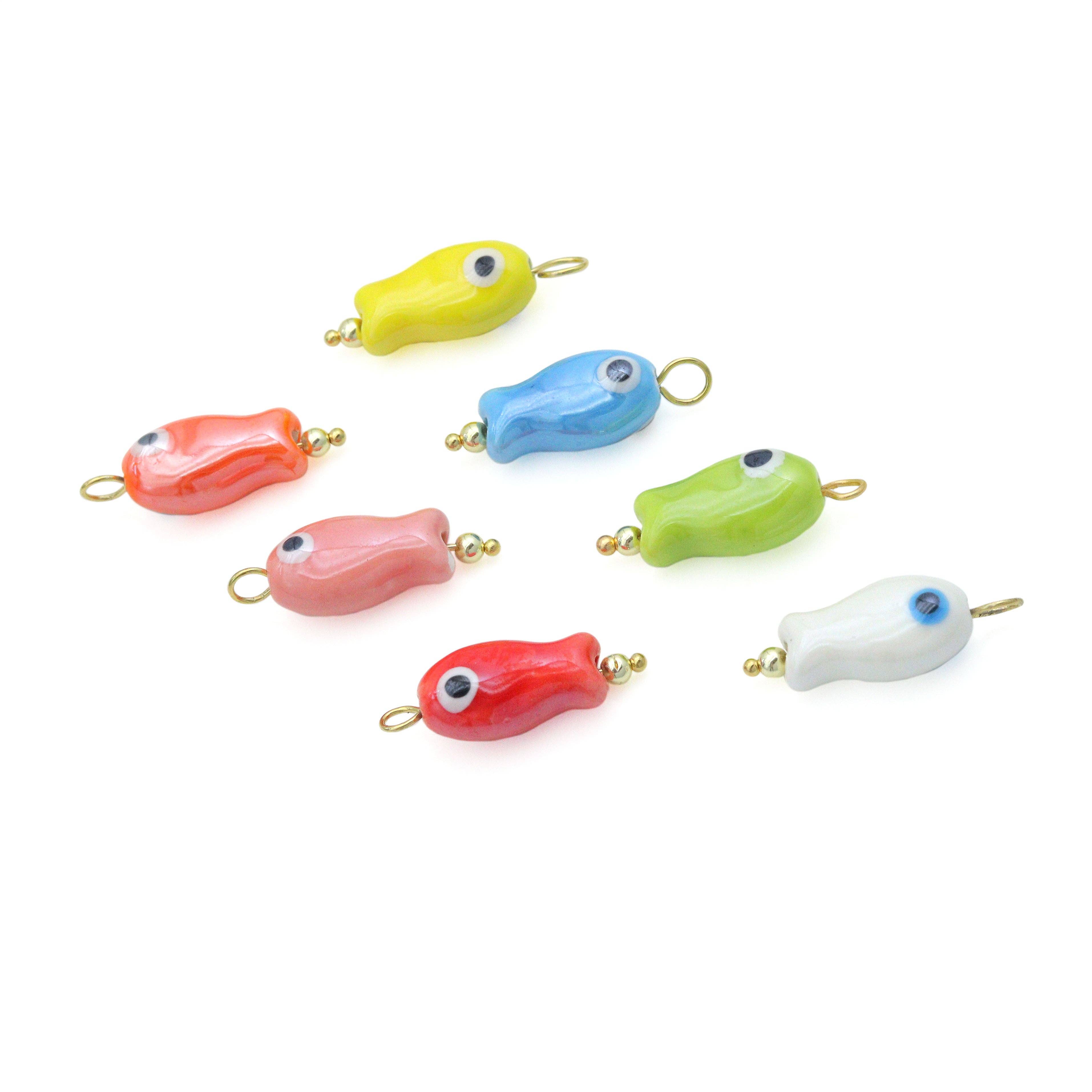 BestBeads&Beyond - Wholesale Individual charm/pendant - Colorful Ceramic Fish Charm Handmade gemstone beads charm For Necklace Bracelet Jewelry Making Supply, Sku#EF8183