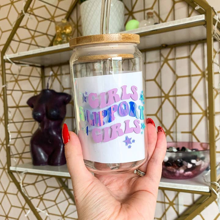 Girls Support Girls 16oz Can Glass for wholesale by F&RDesign