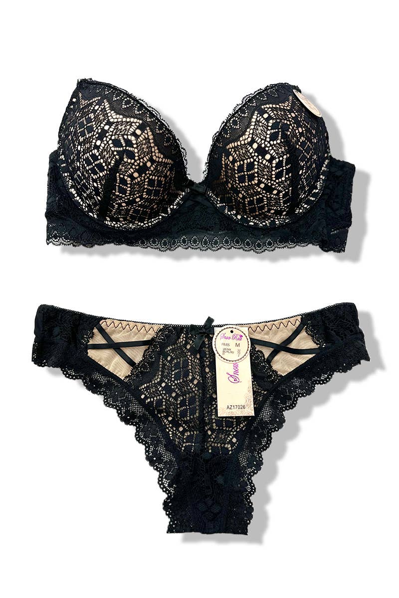 Belle Com'Elle - Vendita all'ingrosso Completino intimo - Donna - Set Reggiseno con Ferretto e Imbottitura + Perizoma in Pizzo C/AZ17026C15