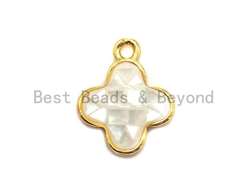 BestBeads&Beyond - Wholesale Individual Charm/Pendant - 100% Natural White Shell Clover Pendant/charm White Gold Silver Charm, Shell Flower Pendant, Shell Jewellery, 10x13mm,SKU#Z3311