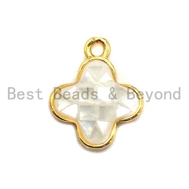 BestBeads&Beyond - Wholesale Individual Charm/Pendant - 100% Natural White Shell Clover Pendant/charm White Gold Silver Charm, Shell Flower Pendant, Shell Jewellery, 10x13mm,SKU#Z3311
