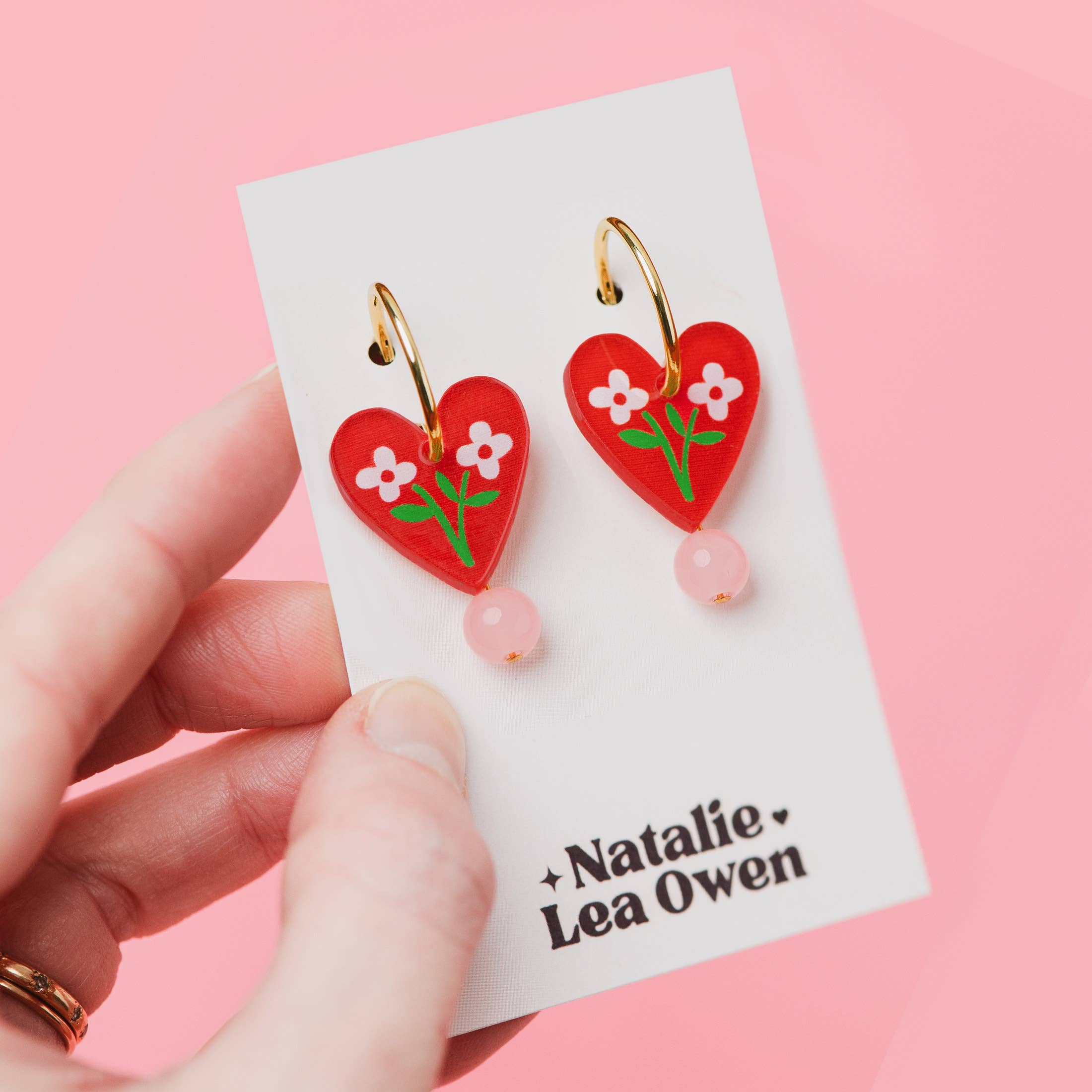 Natalie Lea Owen – Handmade Jewellery & Greeting Cards - Wholesale Hoop Earrings - Heart Dangle Earrings | Red Floral | Jewellery Gift for Her1