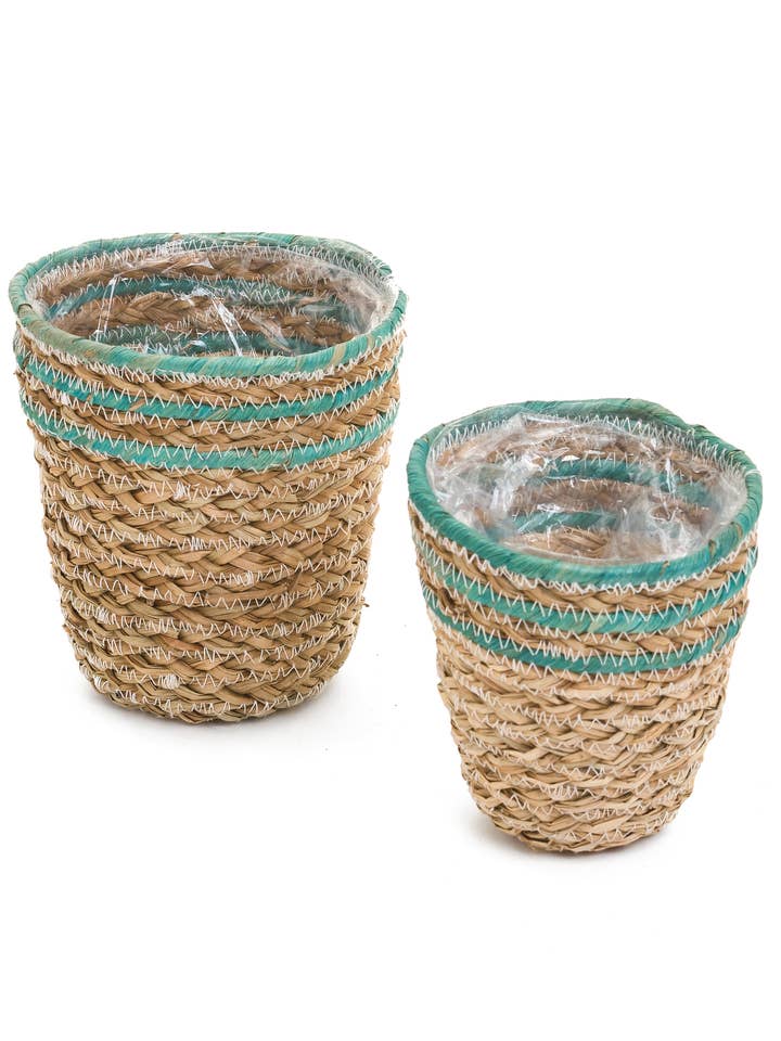 BASKET ST/2 SEAGRSS & CORN HUSK TEAL-NAT for wholesale by Accents de ville USA