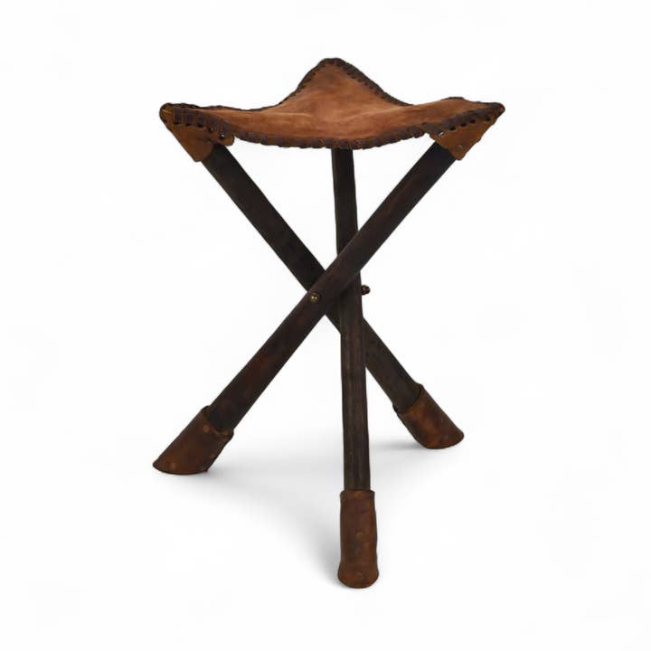 Cheungs Home Decor - Venta al por mayor Taburete - Taburete Plegable de 3 Patas de Madera y Cuero0