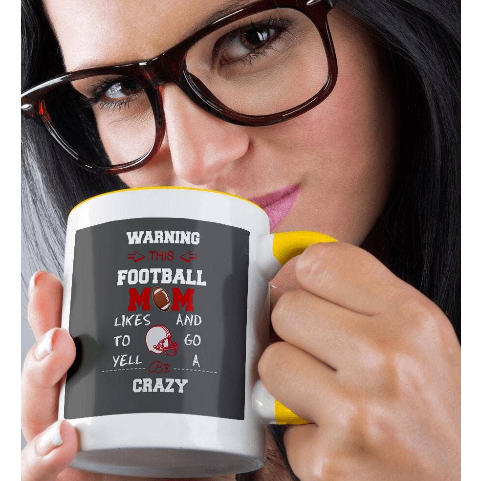 3dRose - Wholesale Coffee Mug - 3dRose, Warning this football mom likes to go crazy red and grey, Mug1