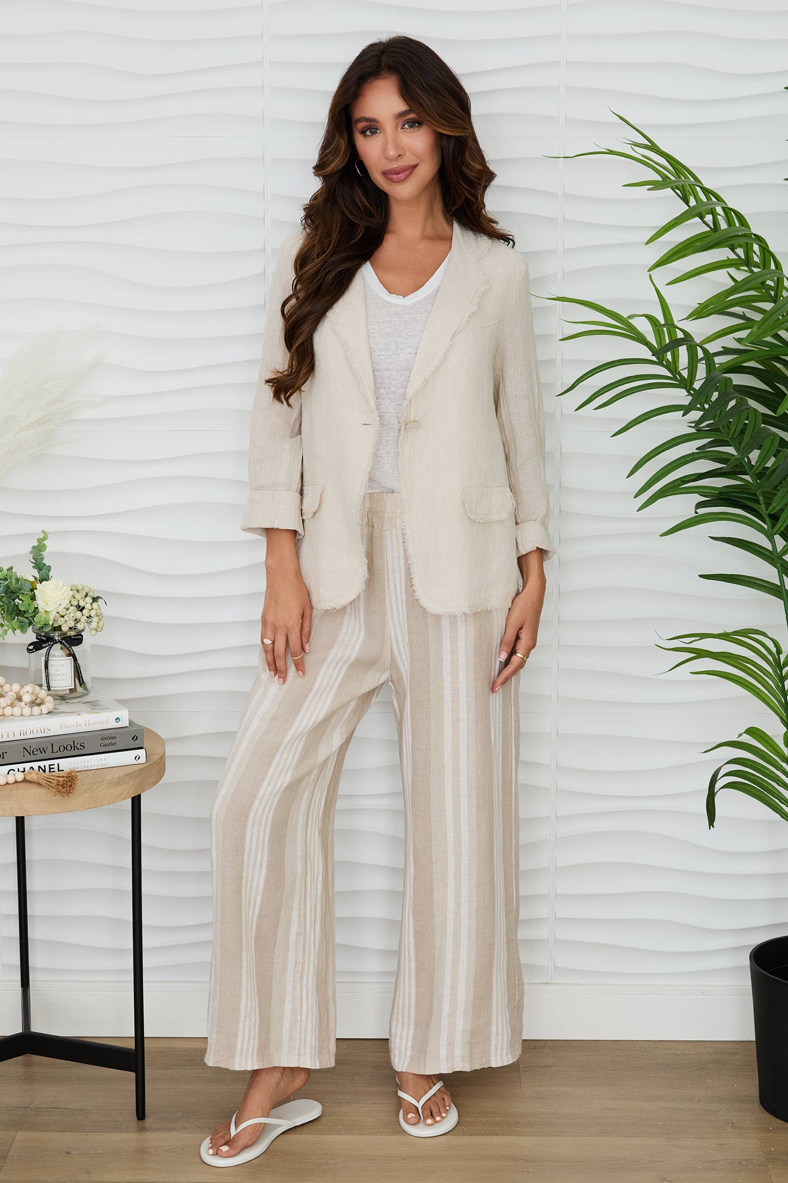 MILIO MILANO - Wholesale Blazer - Women's - LINEN BLAZER W/ FRAYED LAPEL AND HEM (154160/11661)11