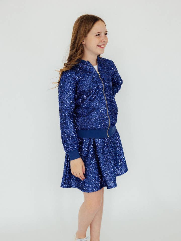 Royal Blue Sequin Twirl Skort for wholesale by Mila & Rose