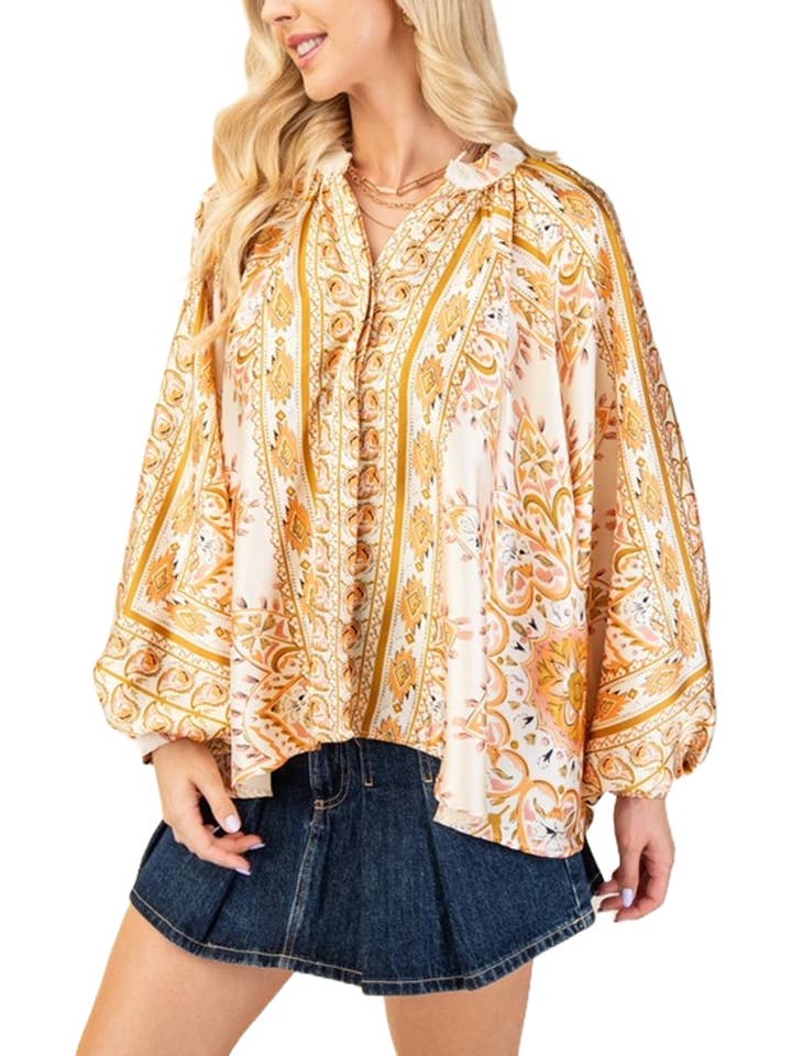 Vanilla Monkey - Wholesale Blouse - Women's - Mirrored Scarf Print Blouse