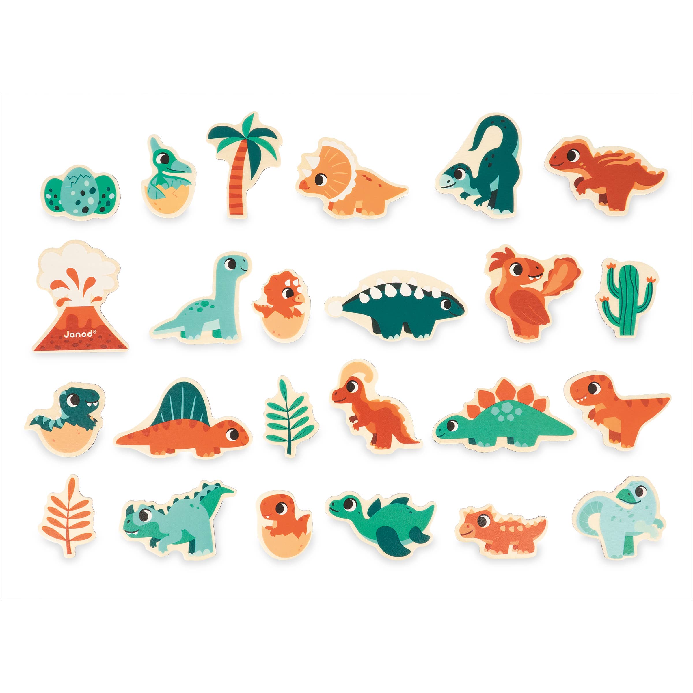 Janod - Wholesale Magnet - Kids & Baby - Set of Magnets | Dino | 24 wooden magnetic pieces | toy2