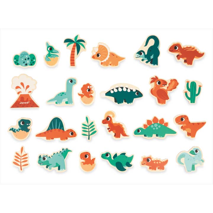 Janod - Wholesale Magnet - Kids & Baby - Set of Magnets | Dino | 24 wooden magnetic pieces | toy2