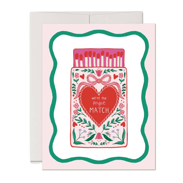 Perfect Match Love Card Matchbox Illustration Love Pun Card for wholesale by Three Strands Design