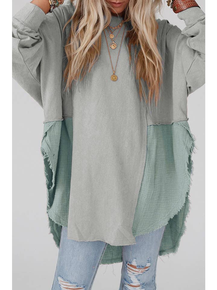 PRETTY BASH - Wholesale Tunic - Women's - Crinkle Patchwork Raw Edge Blouse