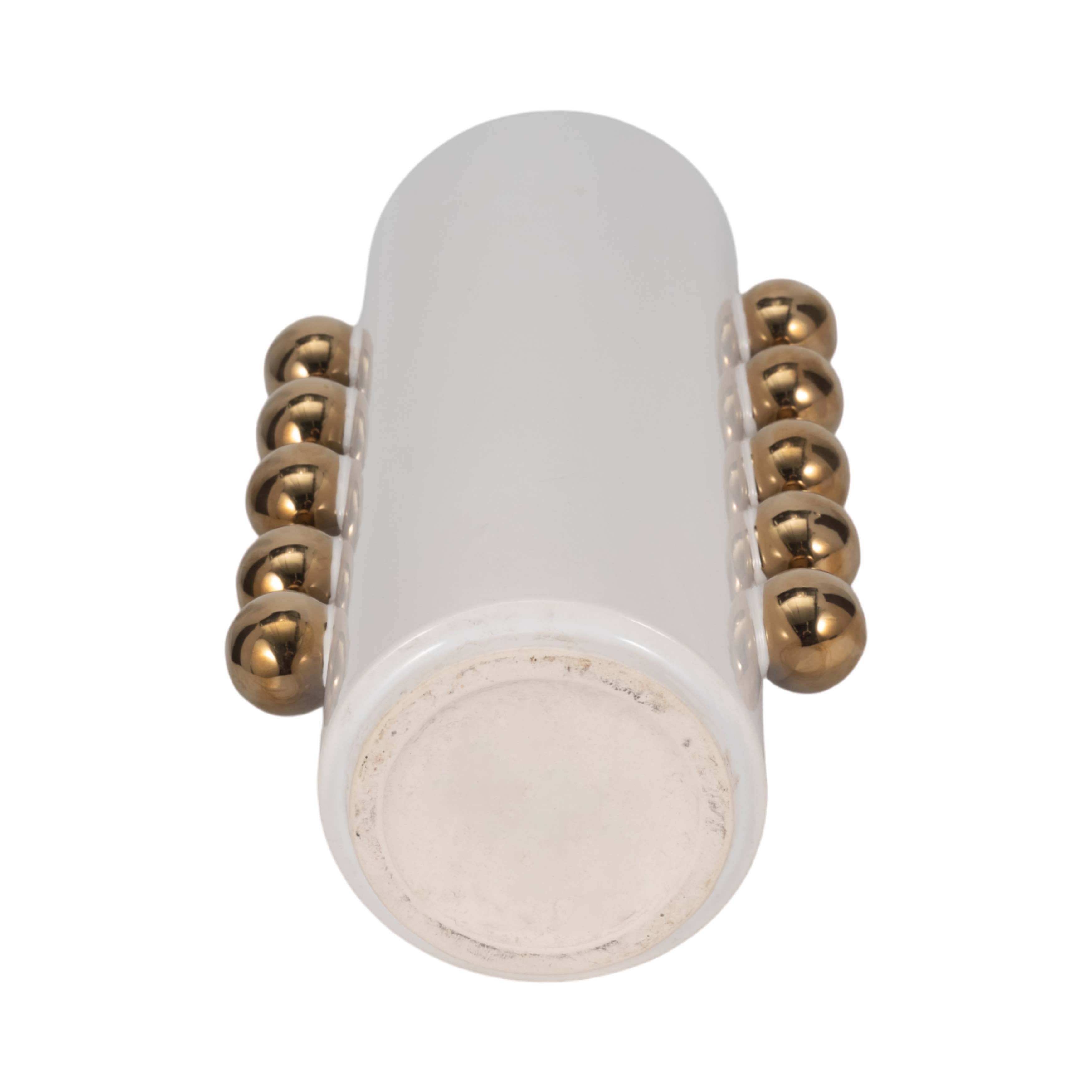 Sagebrook Home - Wholesale Vase - Vase - White/Gold Ceramic Cylinder with Side Knobs, 13 in.9