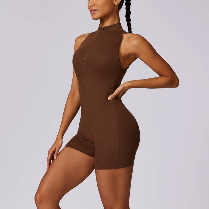 Active by Anna-Kaci - Wholesale Romper - Women's - Sleeveless Zip Front Active Romper with High Neck and Fitted16