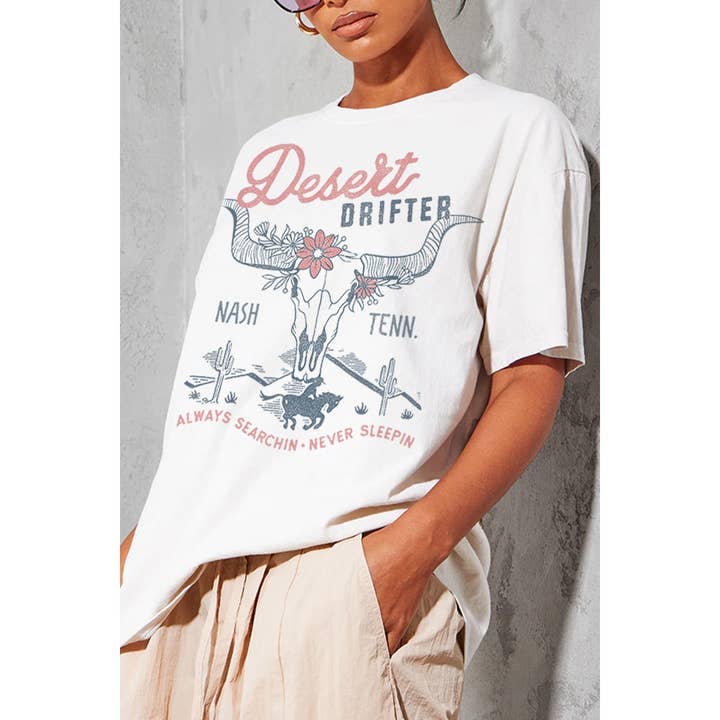 DESERT DRIFTER COW SKULL OVERSIZED GRAPHIC TEE for wholesale by HRTandLUV