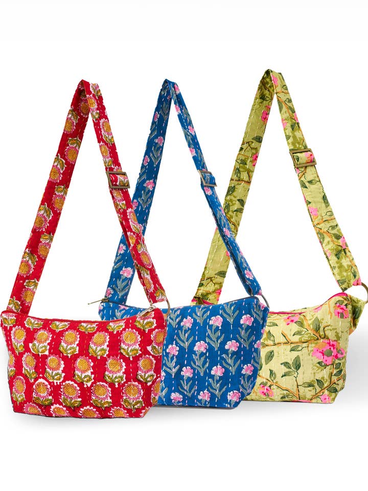 Kantha Crossbody Sling Bag, Assorted Cotton Prints for wholesale by Matr Boomie Fair Trade